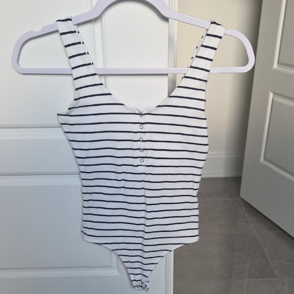 Abercrombie & Fitch Navy and White Striped Bodysuit